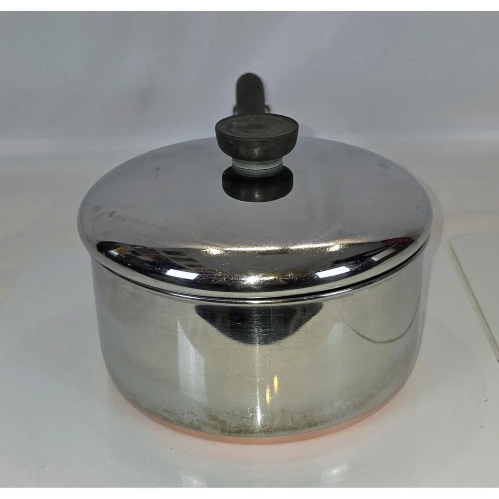 Vintage Revere Ware 2 qt -87 Sauce Pan, Copper Bottom, Stainless Steel, With Lid